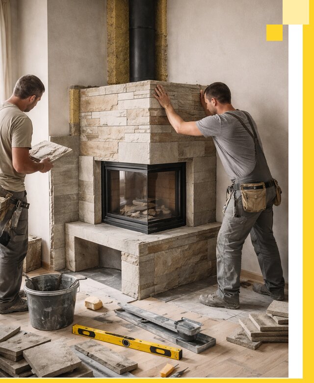 Угловые камины под ключ проект, монтаж и отделка в Люберцах