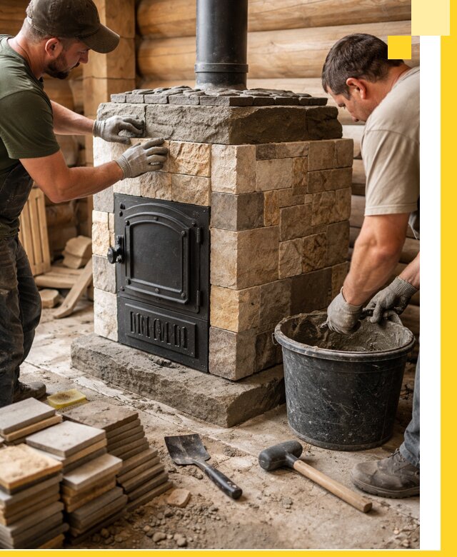 Облицовка банной печи под ключ в Люберцах: камень и плитка