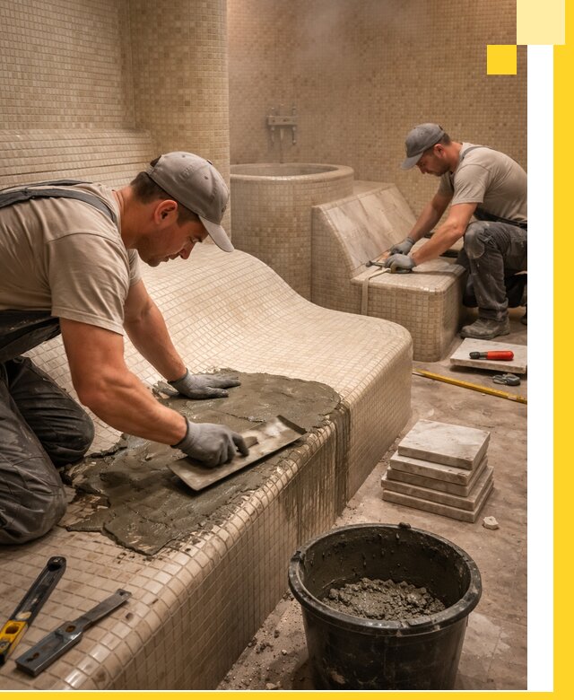 Лежаки для хамама под ключ в Люберцах, проект и монтаж