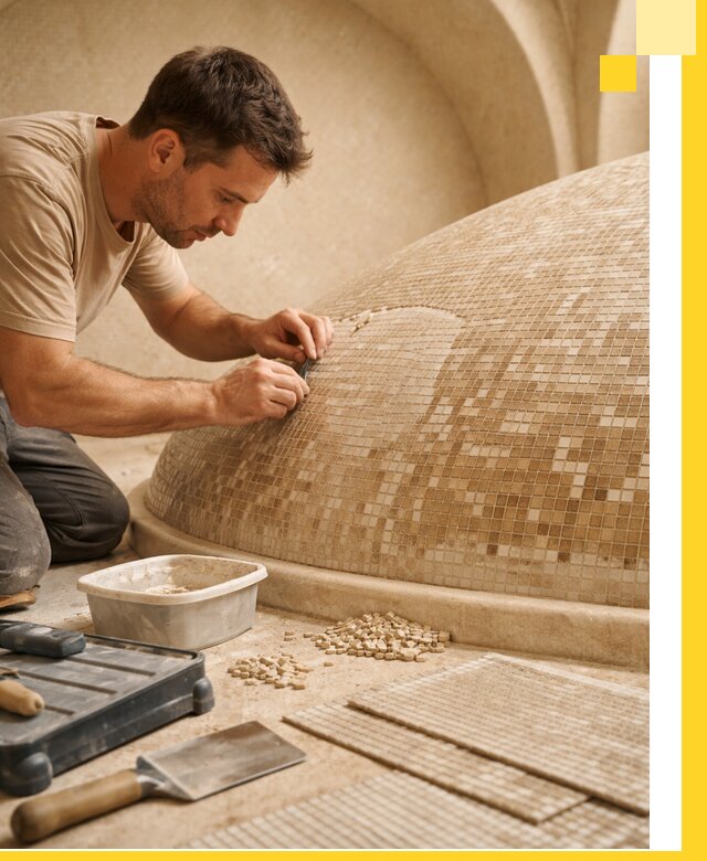 Профессиональная укладка мозаики для хамама под ключ в Люберцах